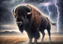 Bison facing a storm